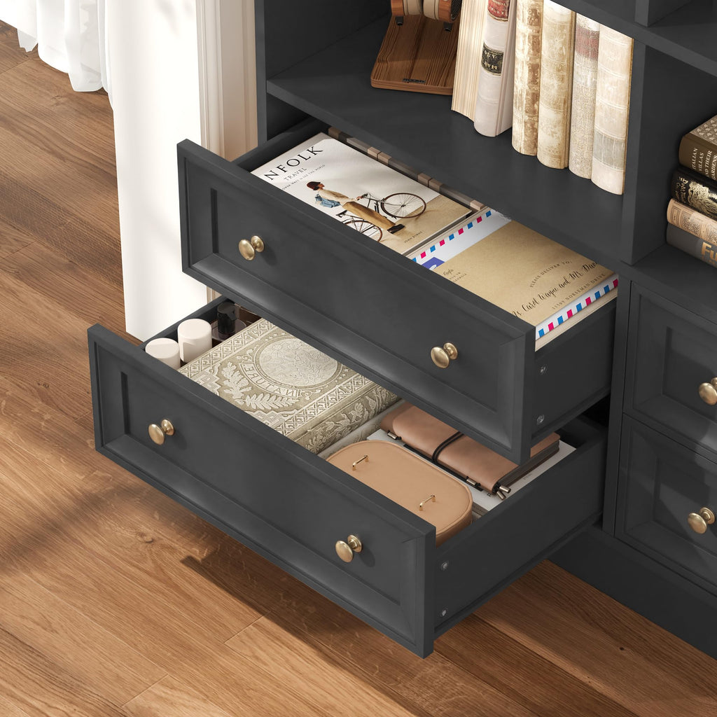 71" Tall Black Bookshelf with 4 Drawers H206