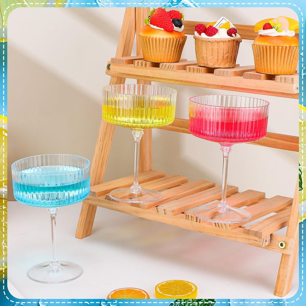 12 Pcs Ribbed Martini Glasses Transparent Plastic M333787