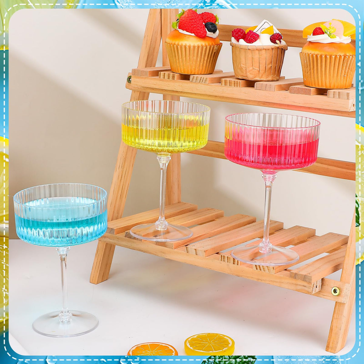 12 Pcs Ribbed Martini Glasses Transparent Plastic M333787