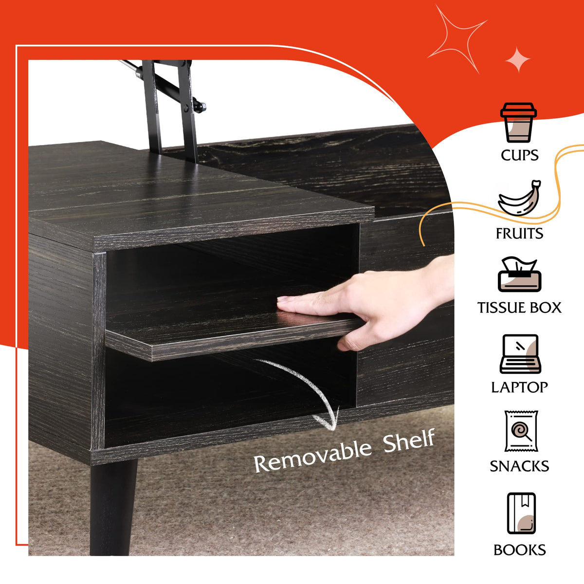 Lift Top Coffee Table with Hidden Storage, Black G881536
