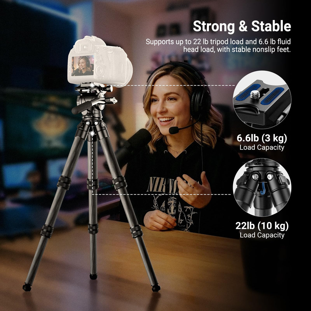 Carbon Fiber Desktop Mini Tripod with Video Fluid Head H378113