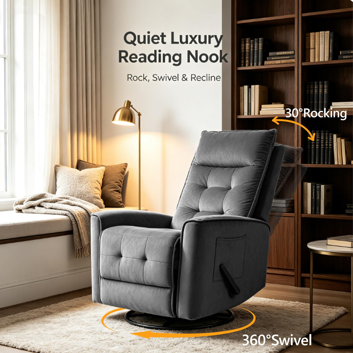 Dark Grey Swivel Rocker Recliner Chair E27839