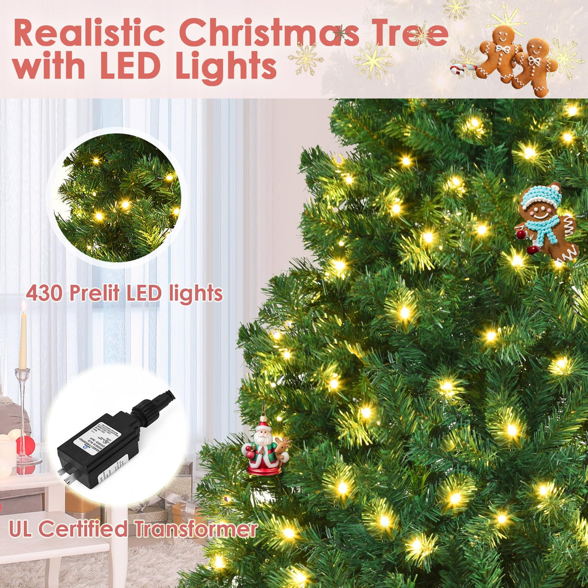 8ft Prelit Artificial Christmas Tree with 430 Warm White LED Lights O547547