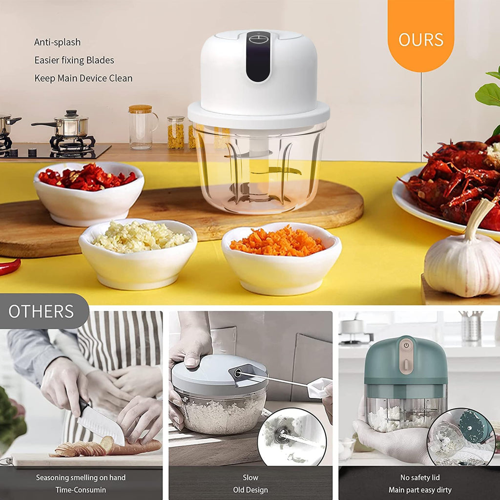 White 3 Cup USB Rechargeable Portable Electric Garlic Crusher J493