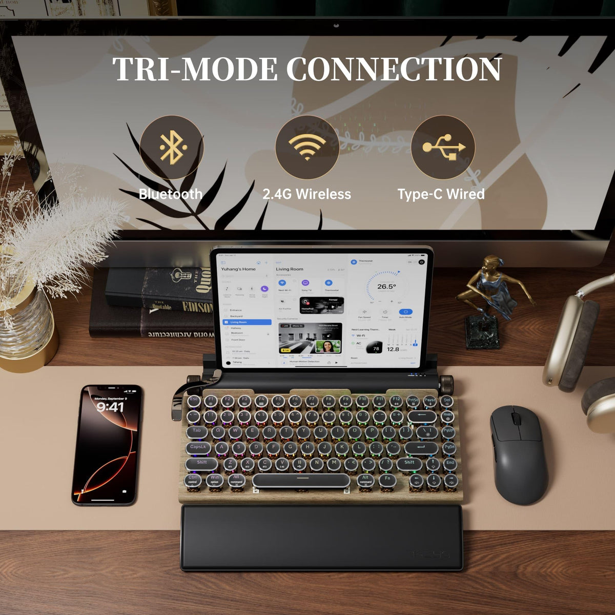 Wireless Retro Mechanical Keyboard with Wrist Rest R966724