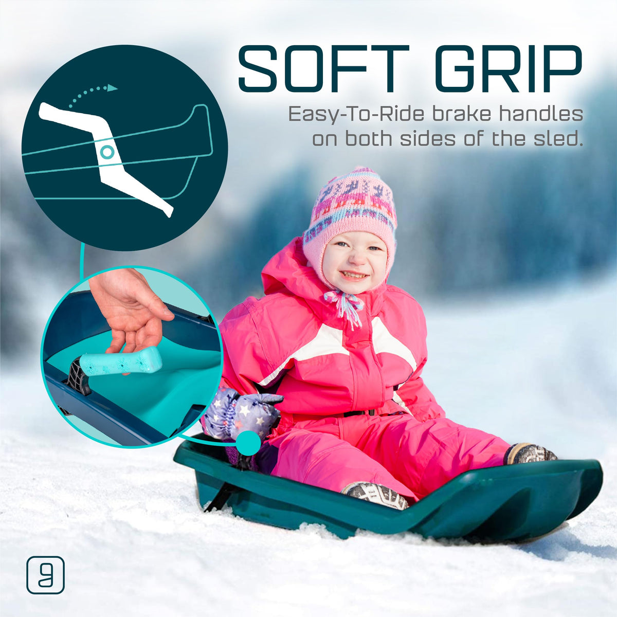 Kids' Plastic Toboggan Sleds with Tow Strap G69313