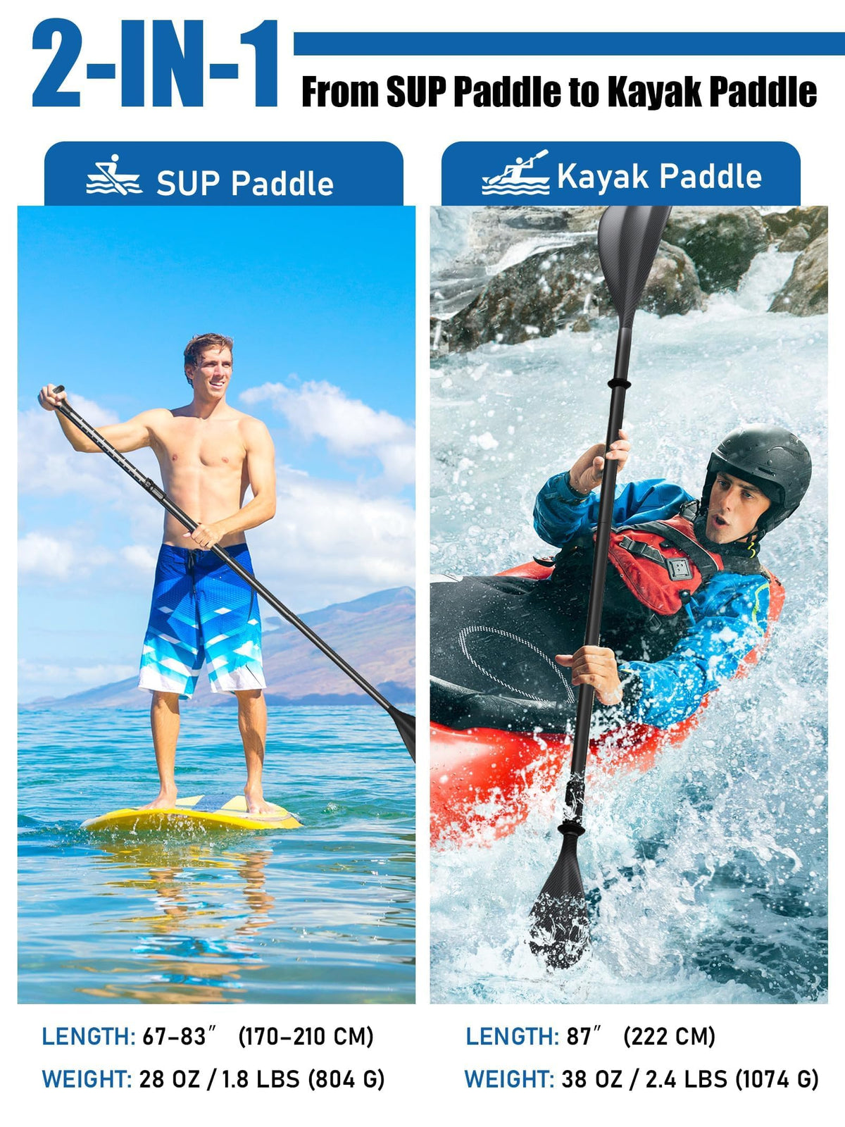 4 Piece Carbon Aluminium Adjustable SUP Paddle 67"-83" V754