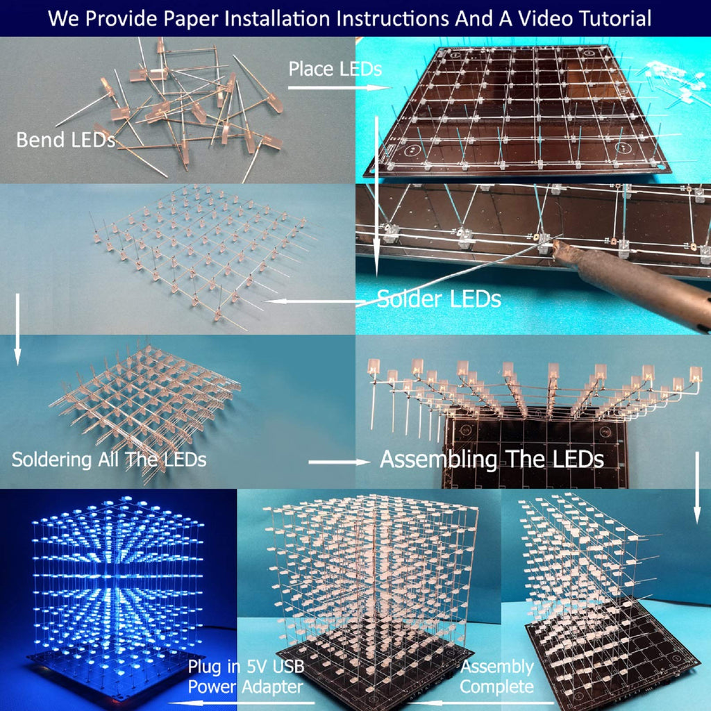 3D Led Cube DIY Electronics Kit 8x8x8 Led Cube DIY Soldering Project Kit U745050