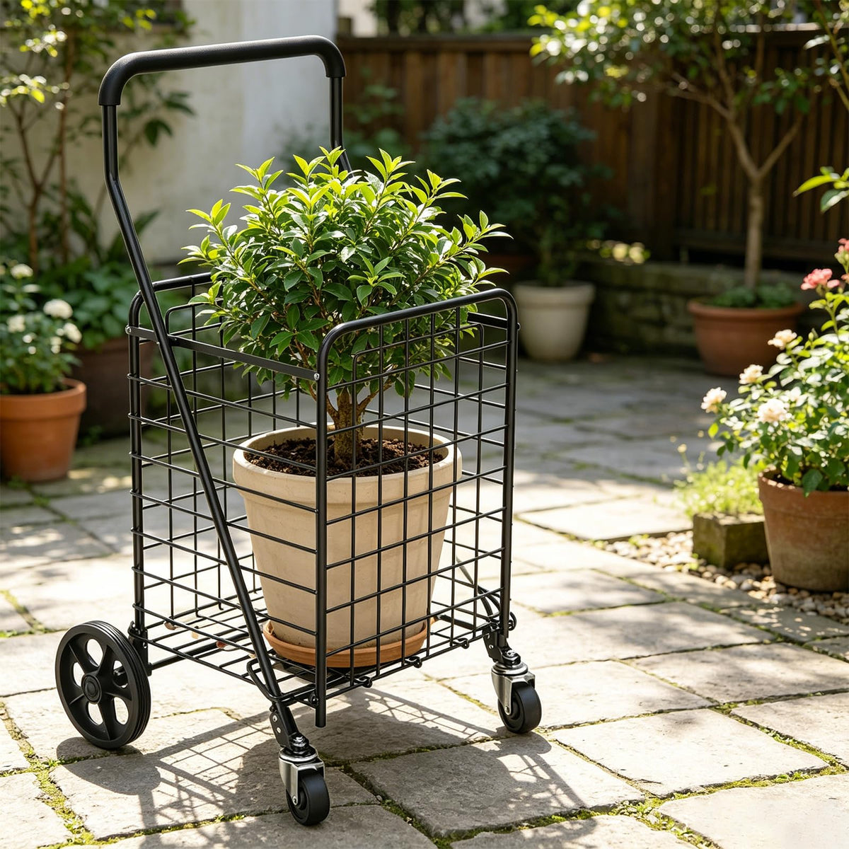 Grocery Shopping Cart with Swivel Wheels, Collapsible Utility Cart V8835