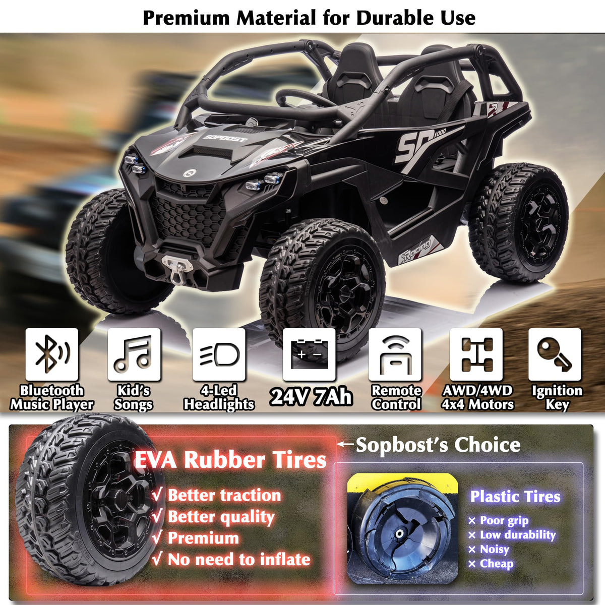 Black 2-Seater 4WD Ride On Car I465