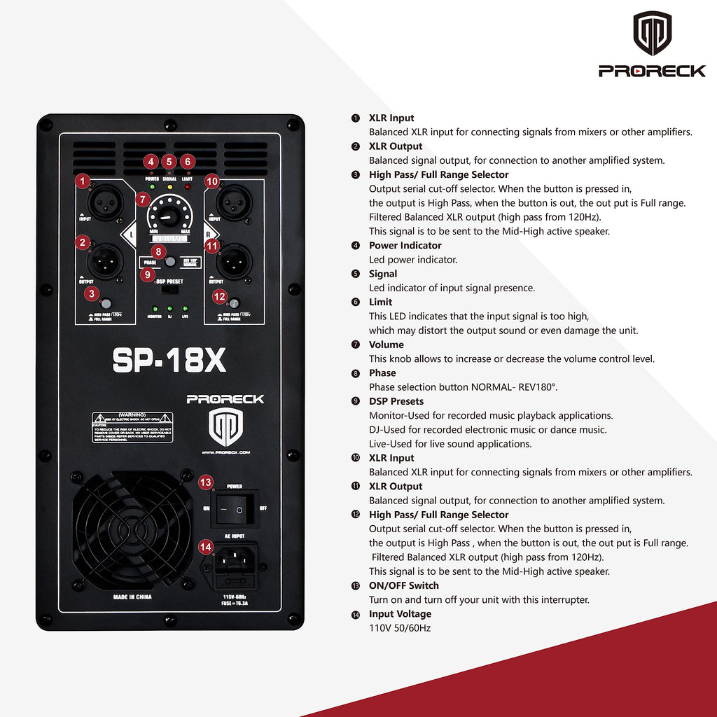 18 inch 3000W Powered PA DJ Subwoofer with Class-D Amplifier, Black J962120