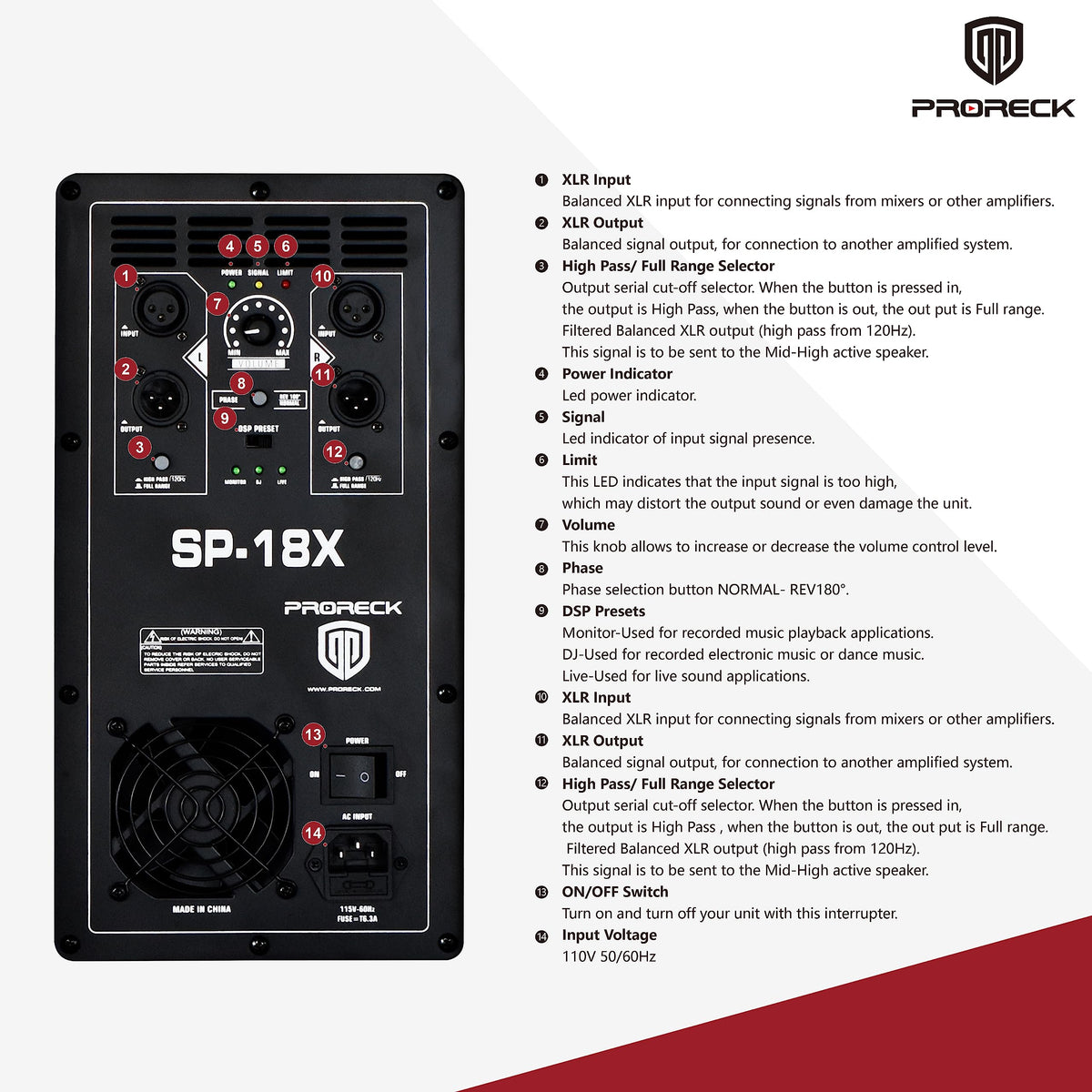 18 inch 3000W Powered PA DJ Subwoofer with Class-D Amplifier, Black J962120