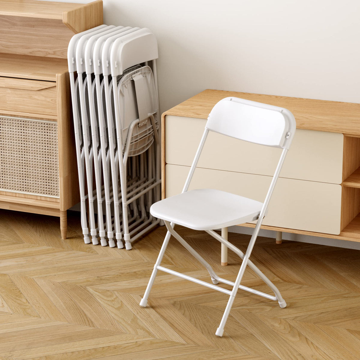 6 Pack White Plastic Folding Chair with Steel Frame I20779