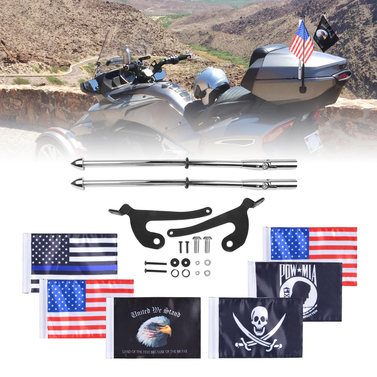 2 Pack Stainless Steel Flag Pole Mount Kit with 6pcs Flags M154619