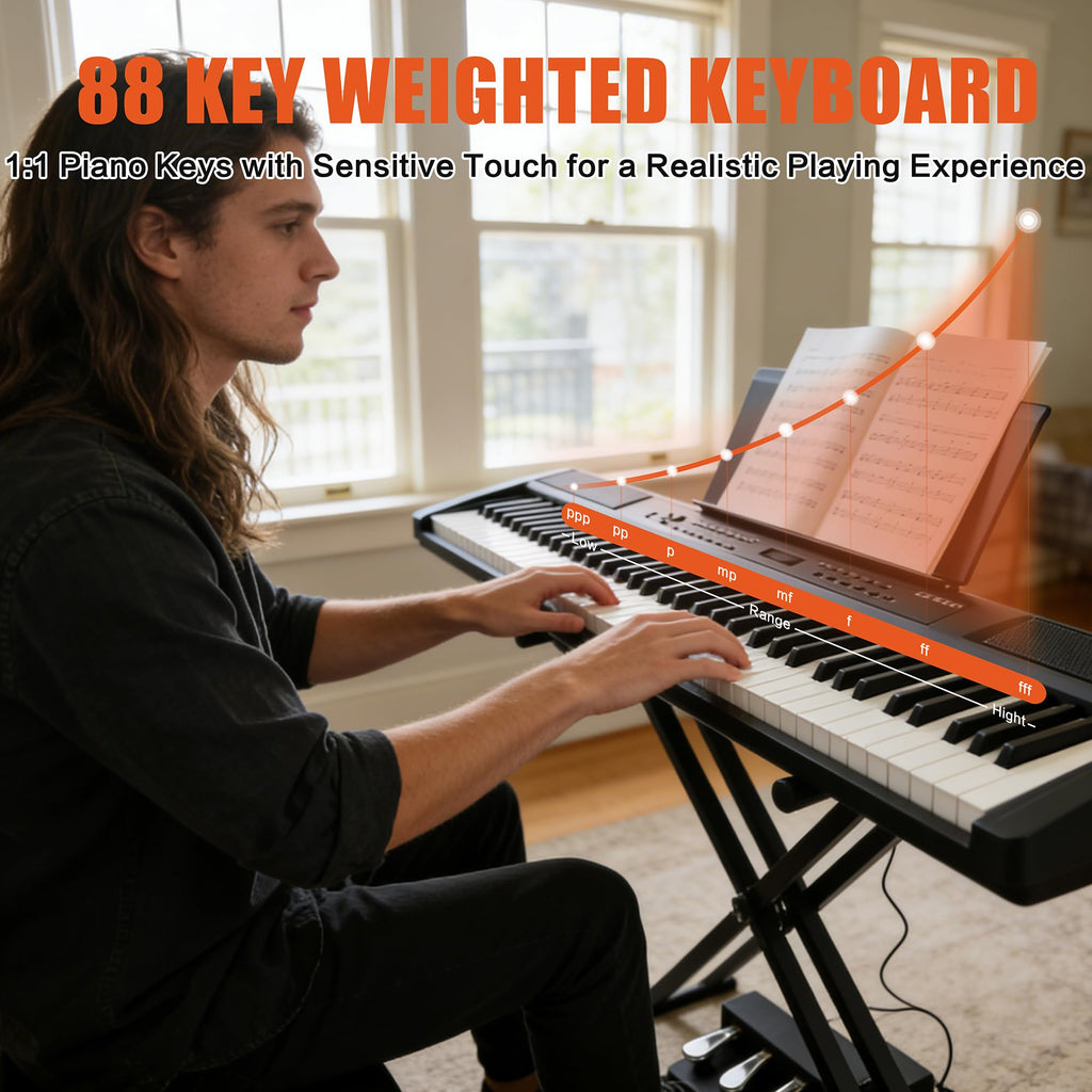 88 Key Weighted Digital Piano with Bench and 3 Pedal Unit S6529