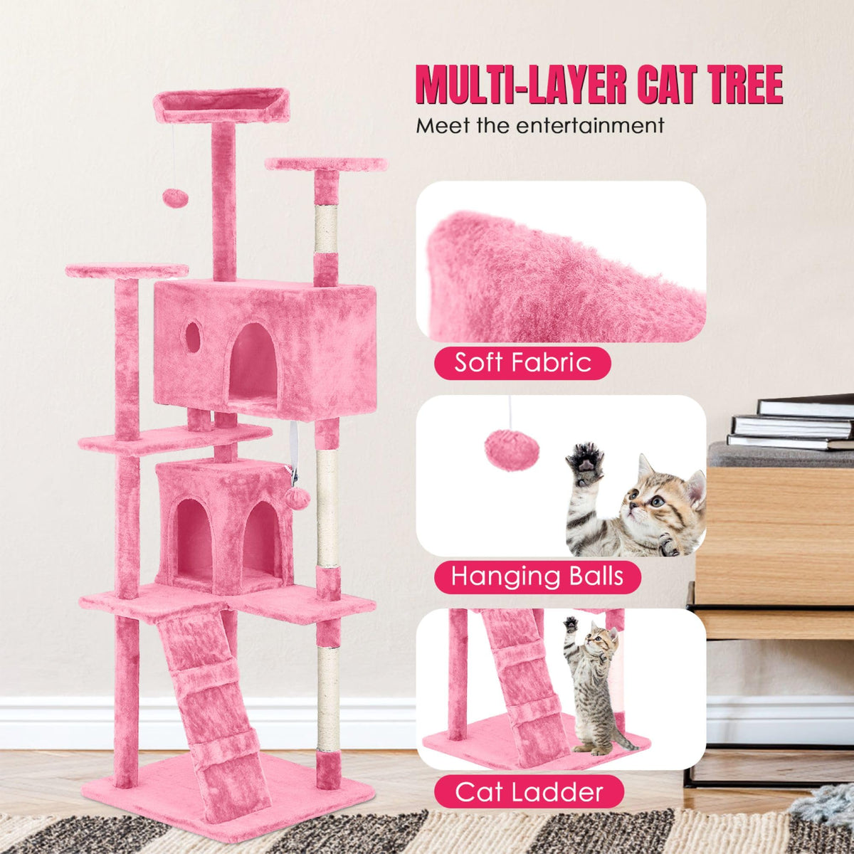 70 inch Multi-Level Cat Tree Tower with Scratching Posts A2206