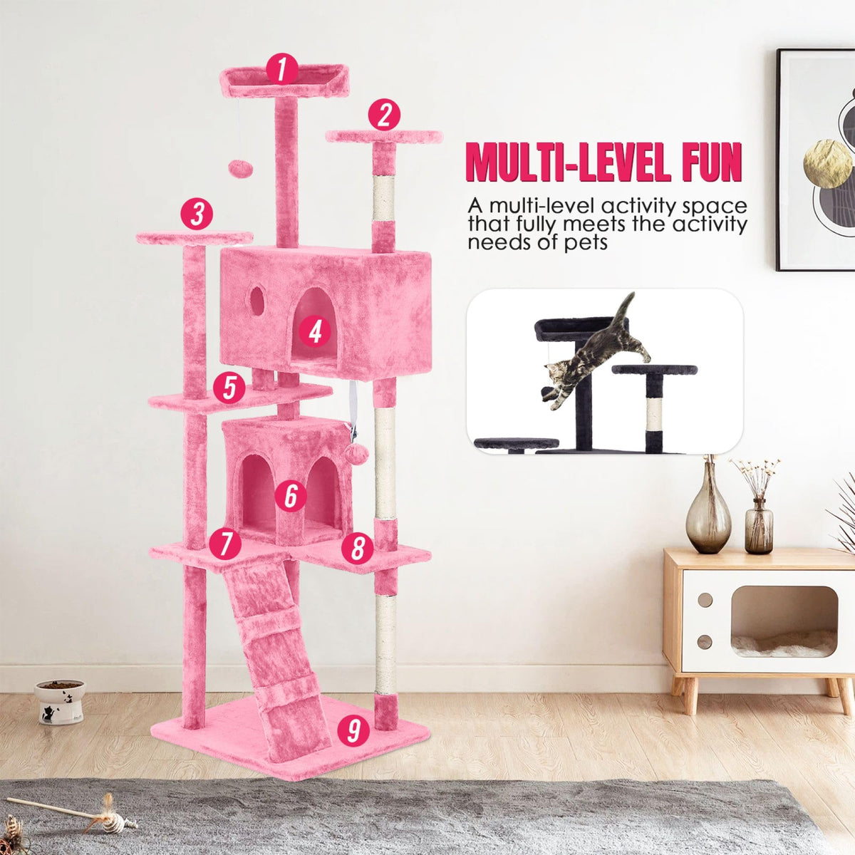 70 inch Multi-Level Cat Tree Tower with Scratching Posts A2206