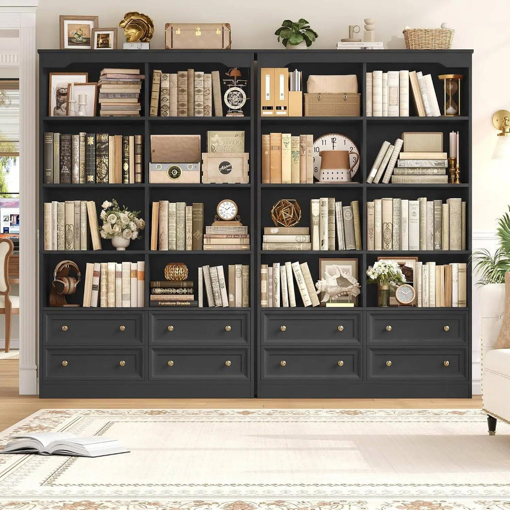 71" Tall Black Bookshelf with 4 Drawers H206