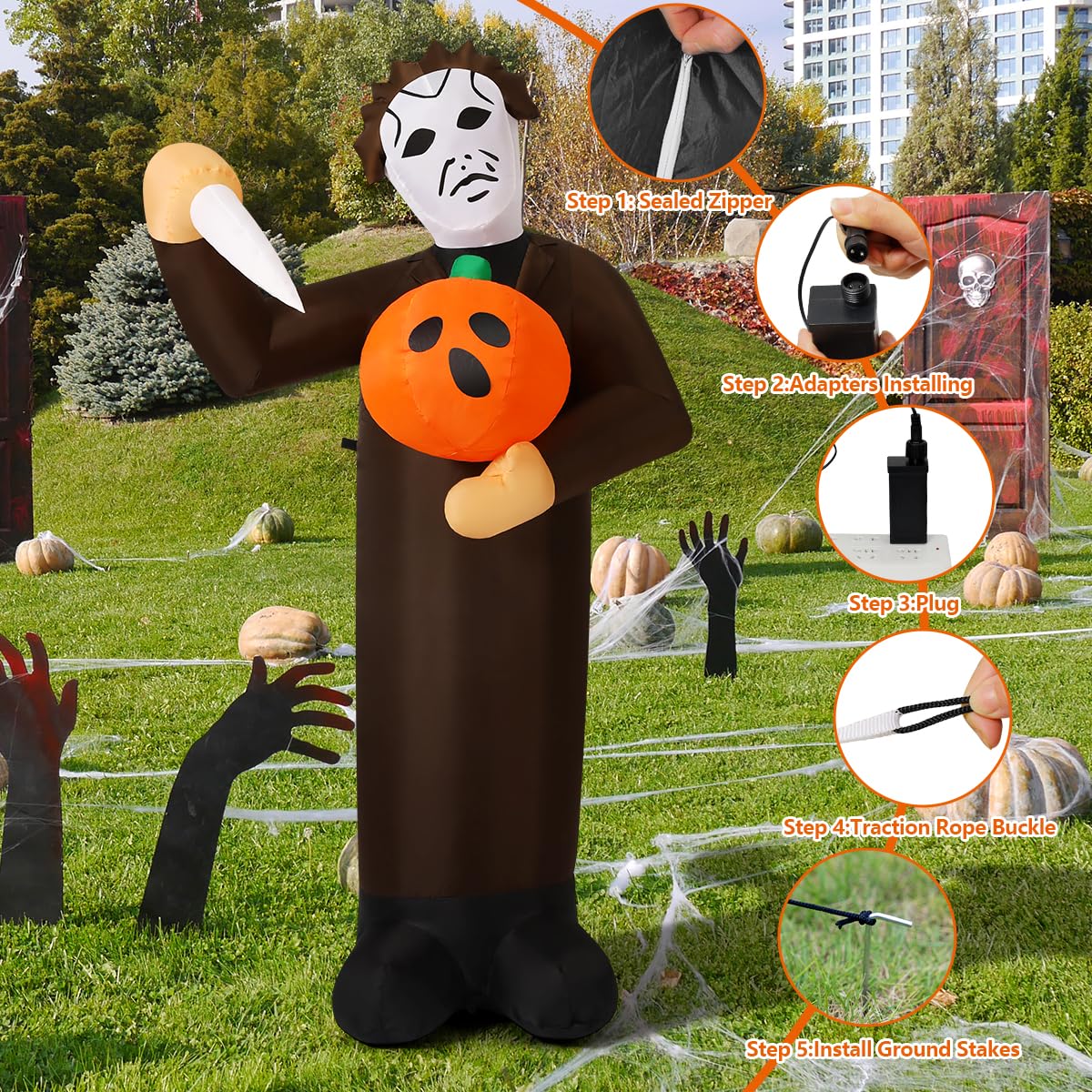 6FT Inflatable Scary Pumpkin with Built-in LEDs C6736