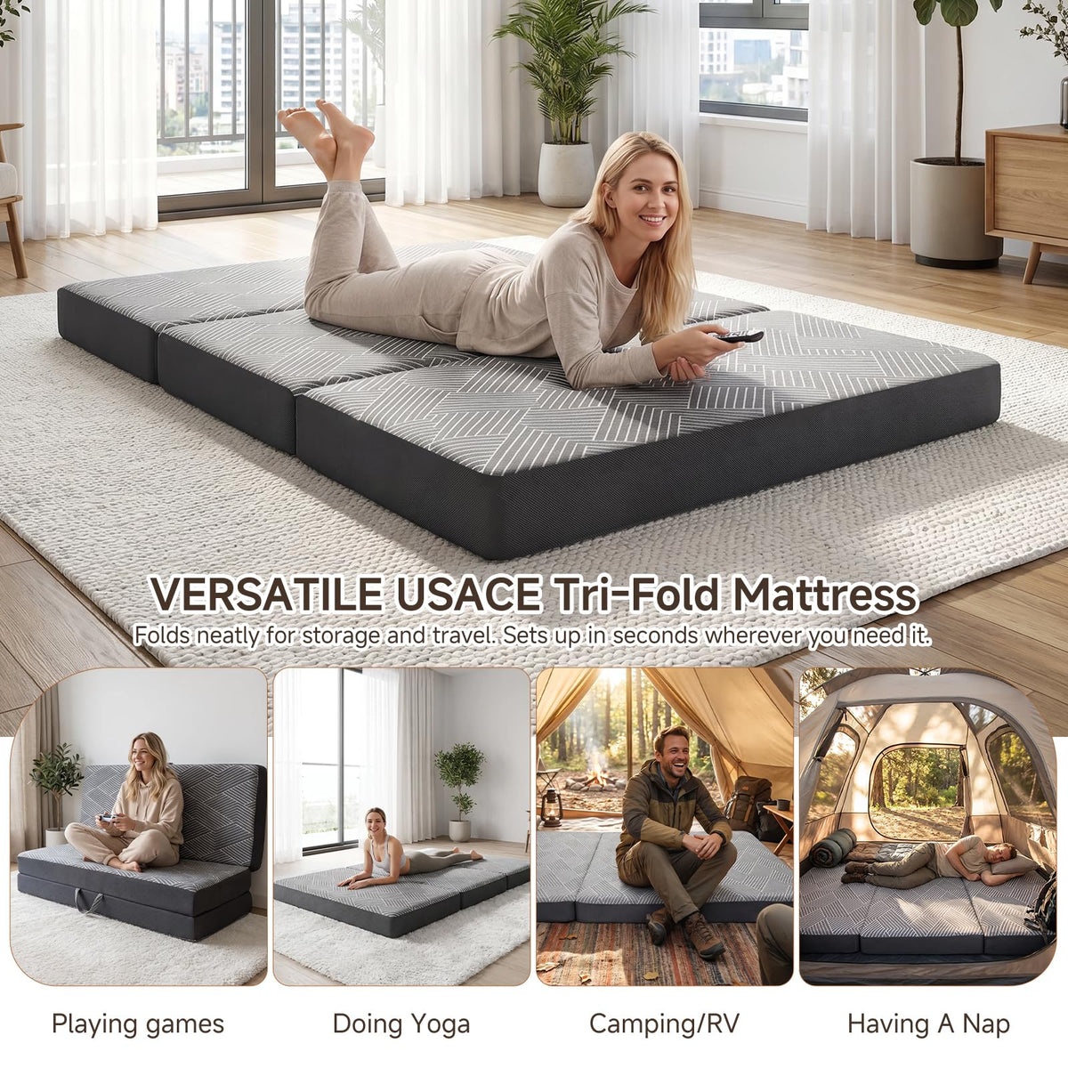Memory Foam Tri Folding Mattress Twin Size 4 Inch Z23376
