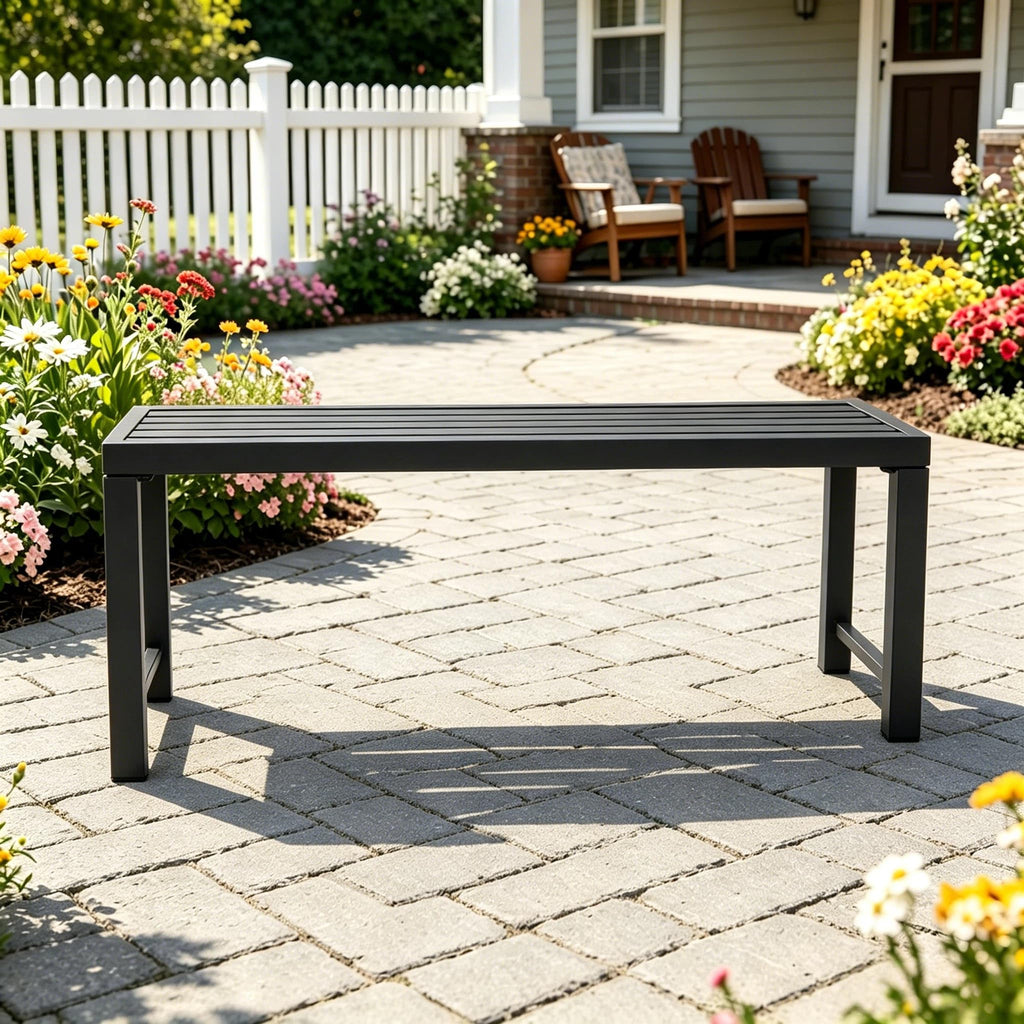 46" Black Metal Backless Outdoor Bench T73335
