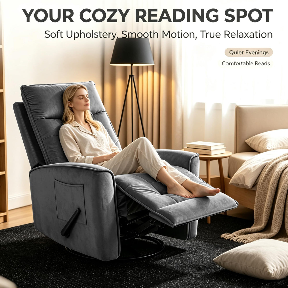 Dark Grey Swivel Rocker Recliner Chair E27839