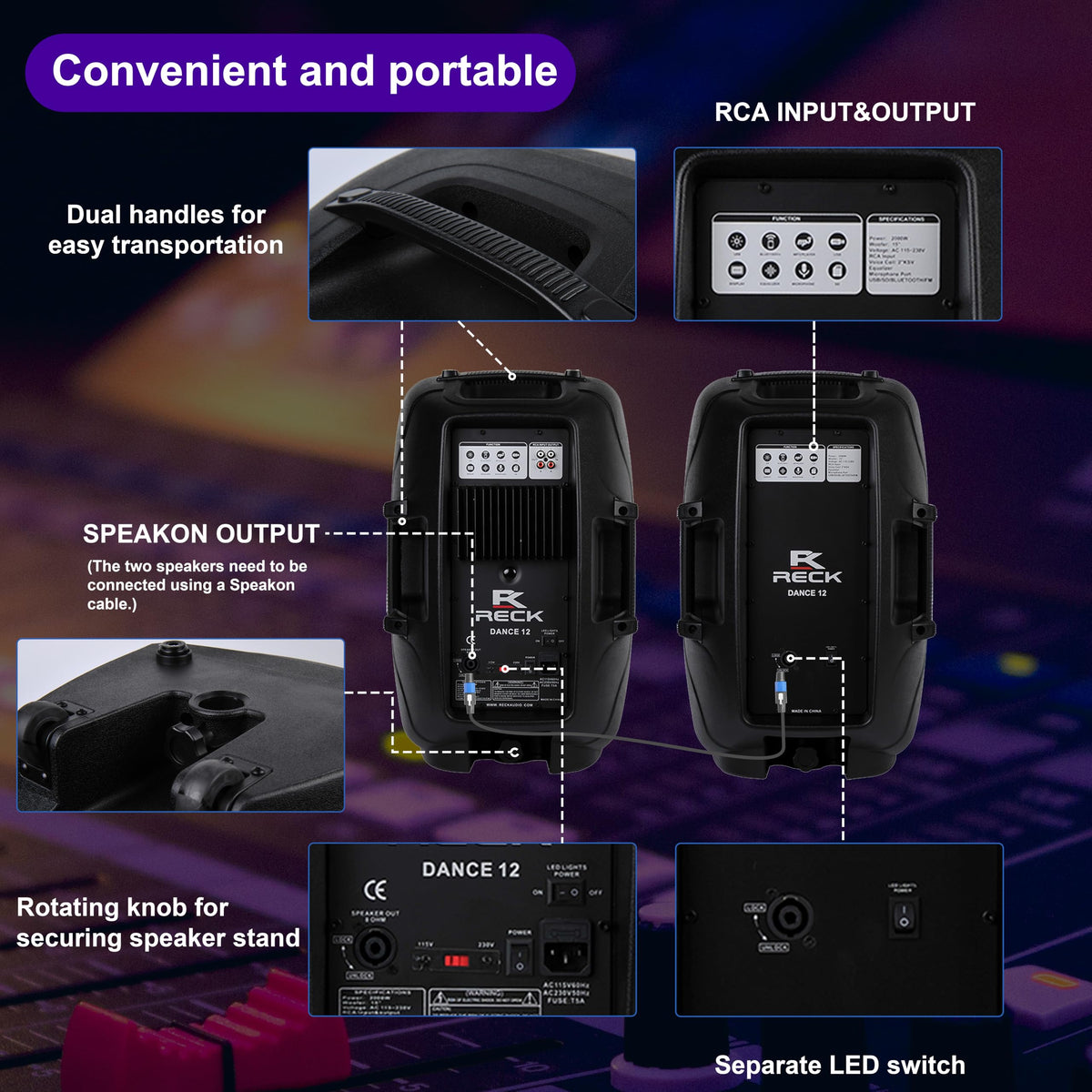 Portable 12-Inch 1000 Watts 2-Way Powered PA Speaker System Q87499