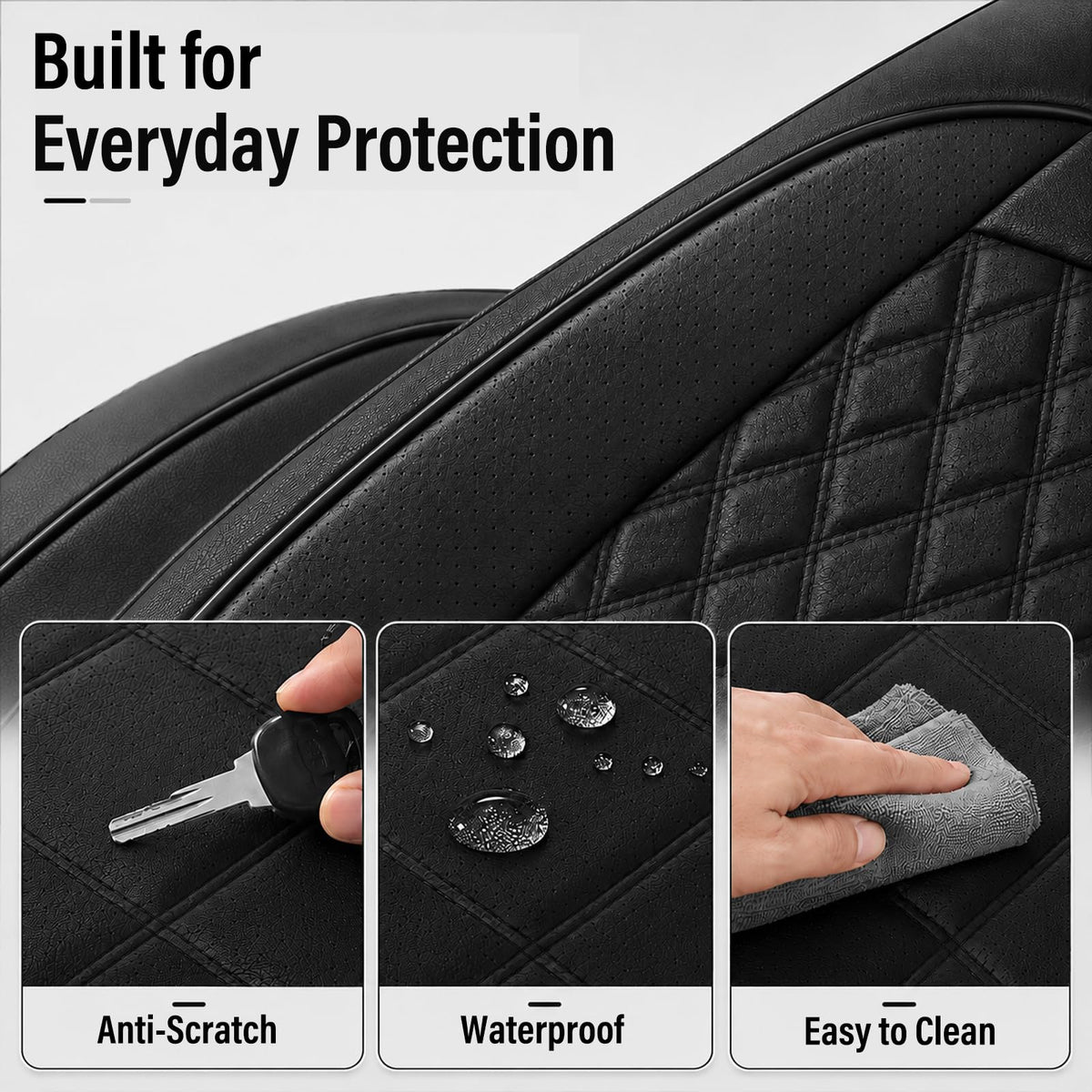 Black Nappa Leather Car Seat Covers Full Set N416