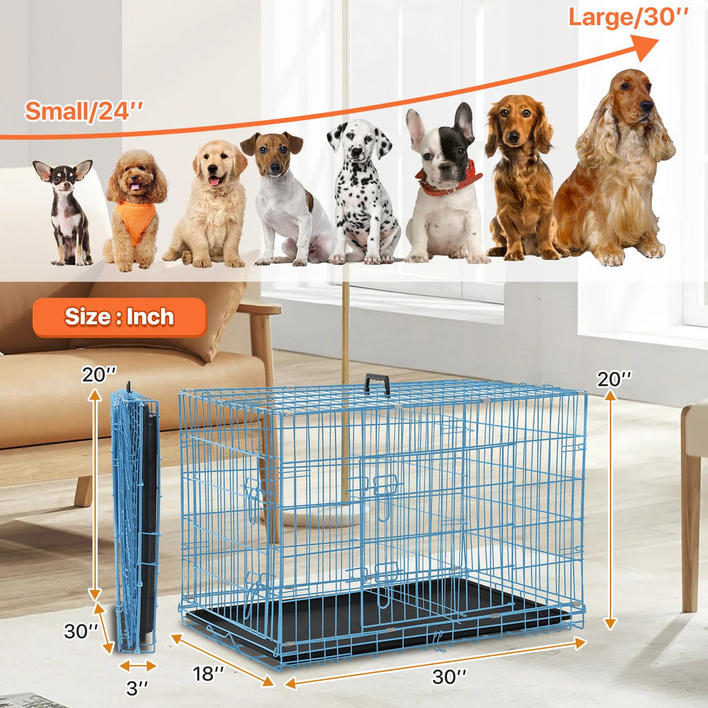 Folding Metal Dog Crate with Plastic Tray & Divider X648