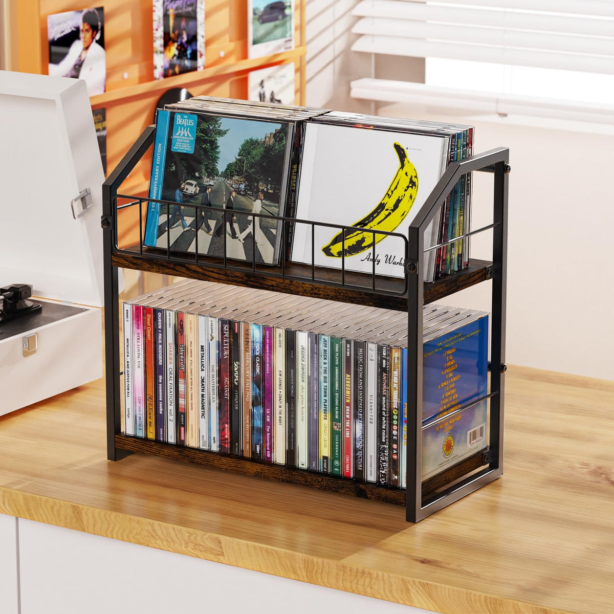 2 Tier CD Storage Rack Holds 60 Cases Brown Z6720