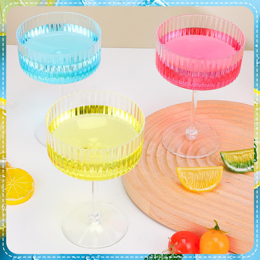 12 Pcs Ribbed Martini Glasses Transparent Plastic M333787