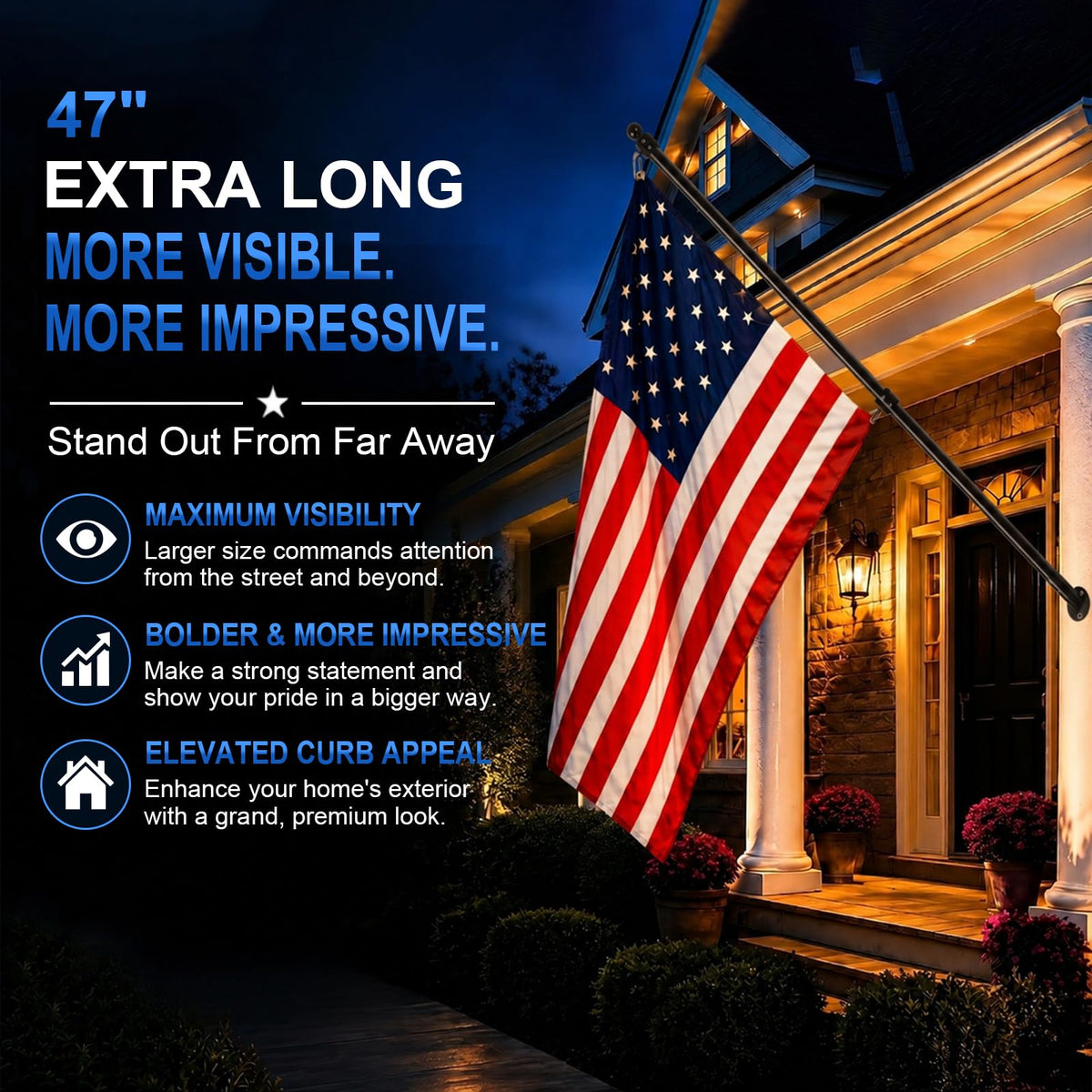 47" Stainless Steel Flag Pole Kit with Wall Mount Bracket M4296