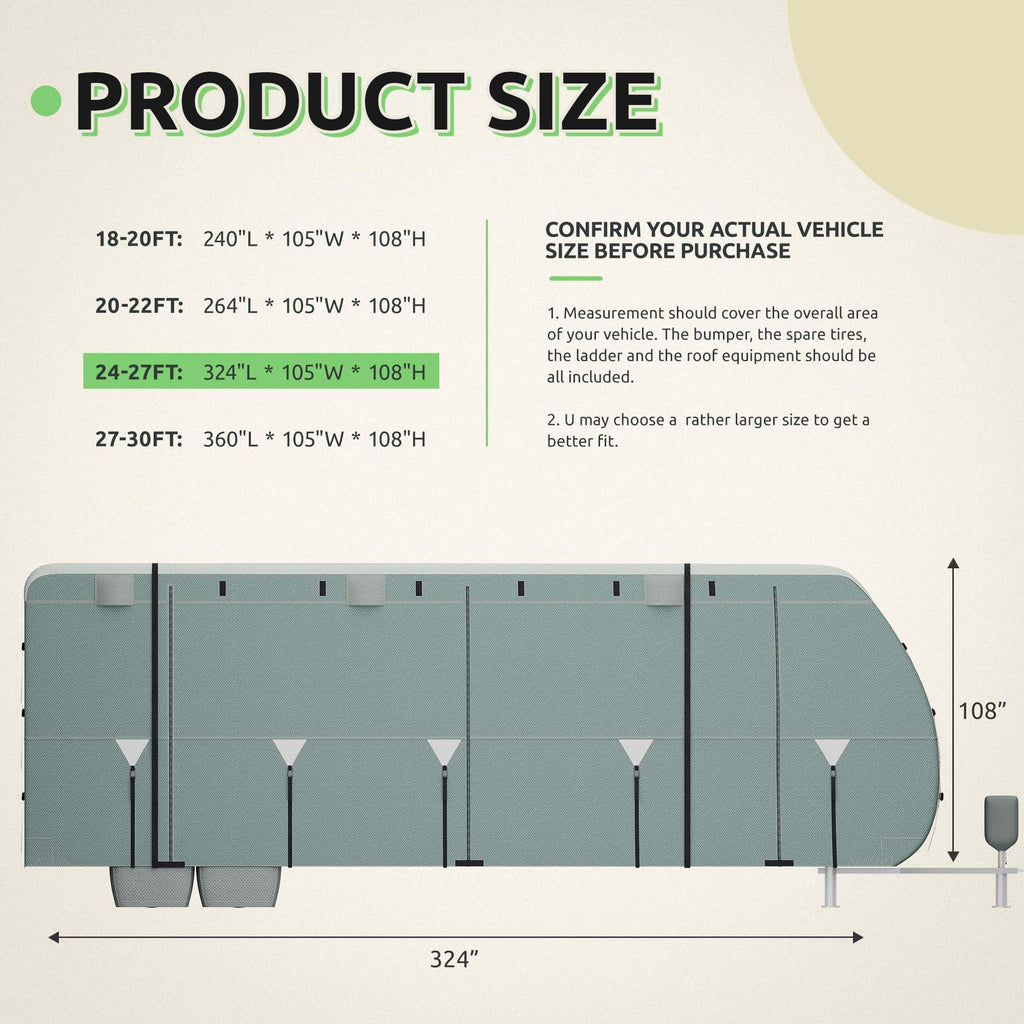 24-27FT Waterproof 7-Layer Camper Cover with Tongue Jack Cover, Tire Covers, Gutter Covers I291177