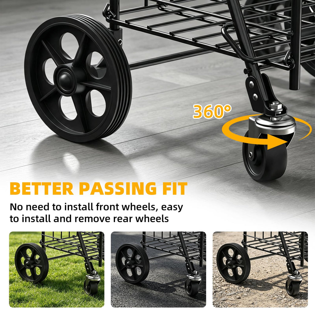 Grocery Shopping Cart with Swivel Wheels, Collapsible Utility Cart V8835