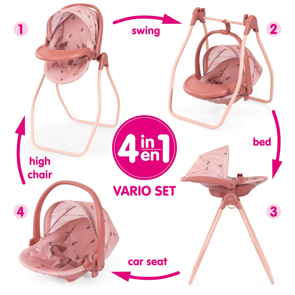 Pink Convertible Doll Highchair Swing Bed Car Seat F751538
