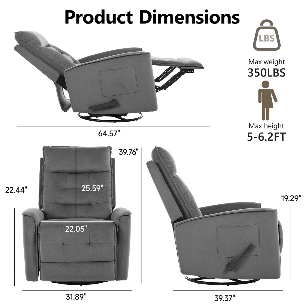 Dark Grey Swivel Rocker Recliner Chair E27839