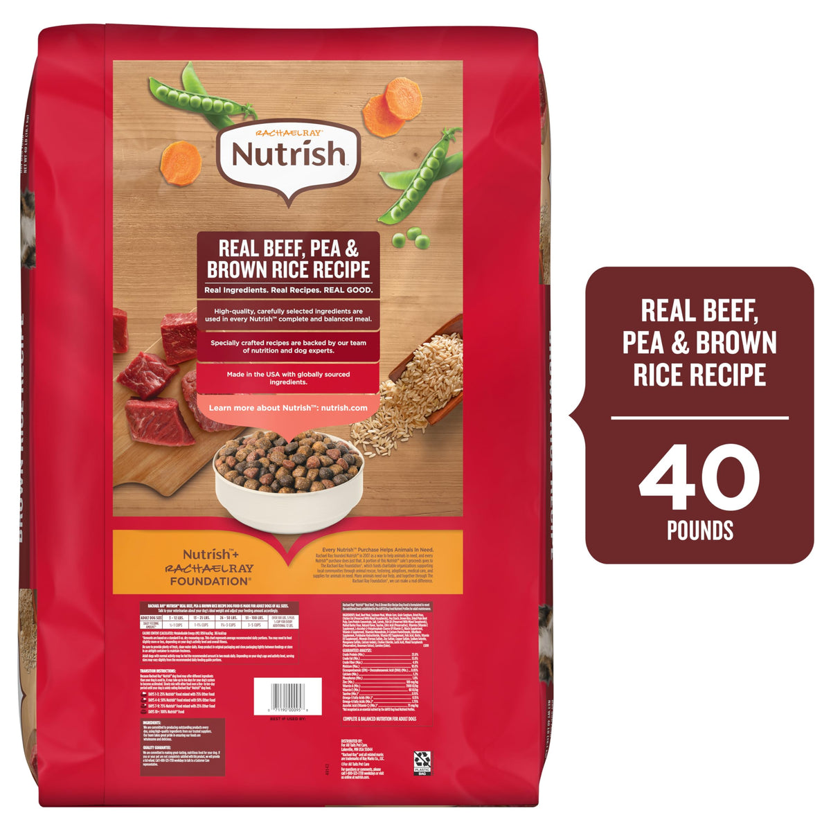 Dry Dog Food, Beef, Pea & Brown Rice, 40 lb. Bag W96597