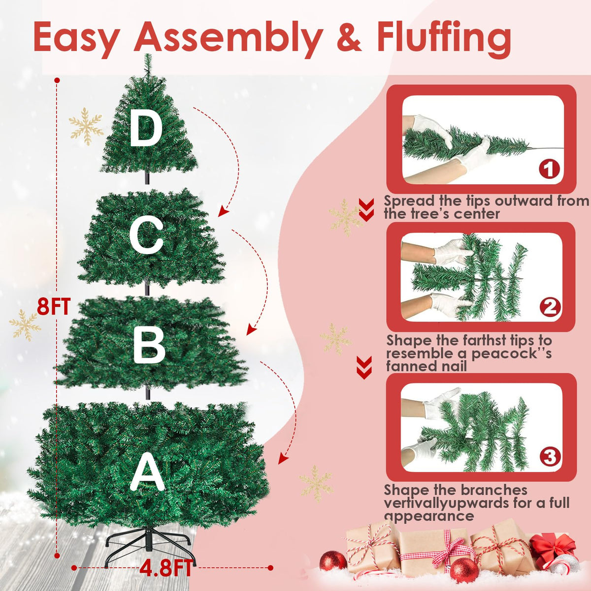 8ft Prelit Artificial Christmas Tree with 430 Warm White LED Lights O547547