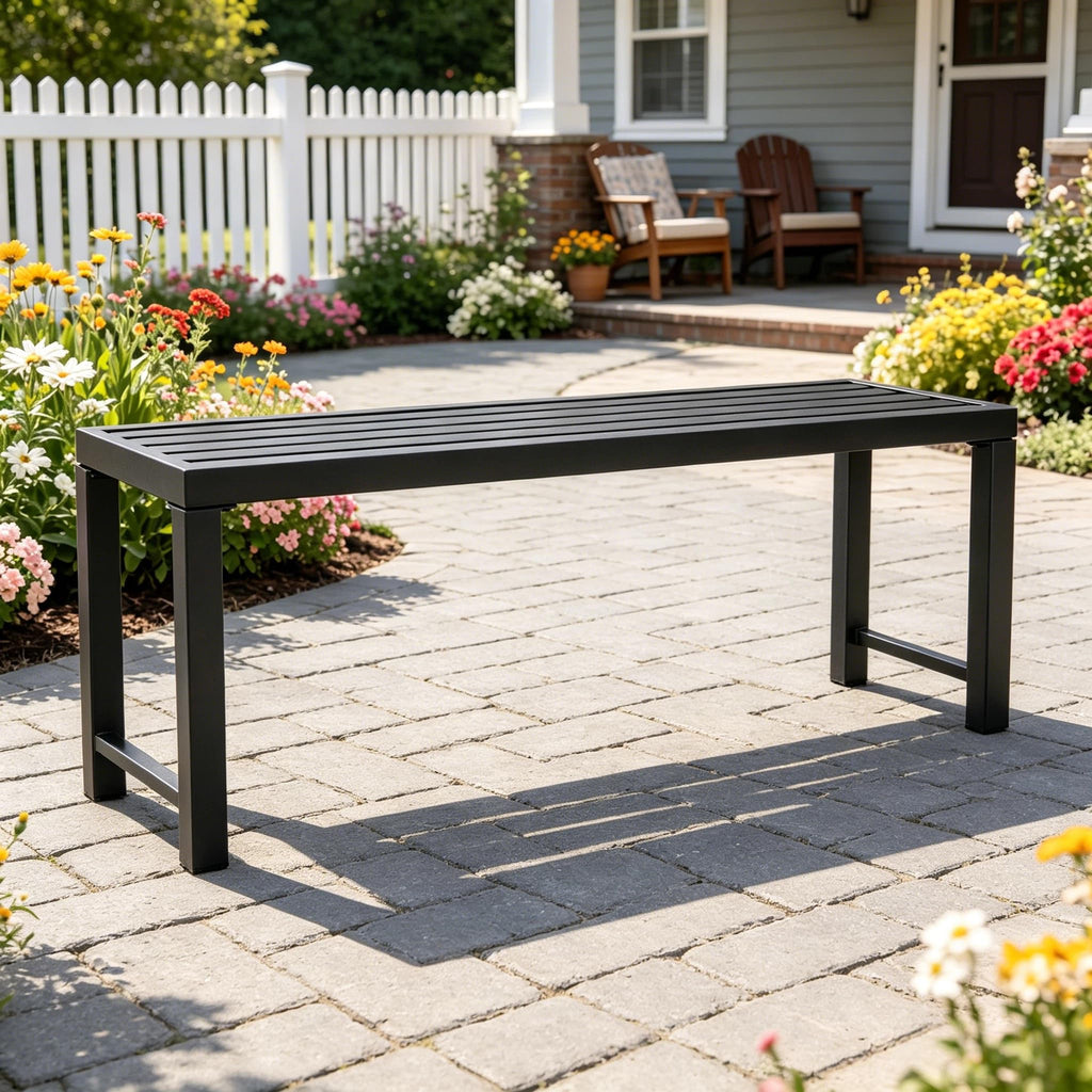 46" Black Metal Backless Outdoor Bench T73335