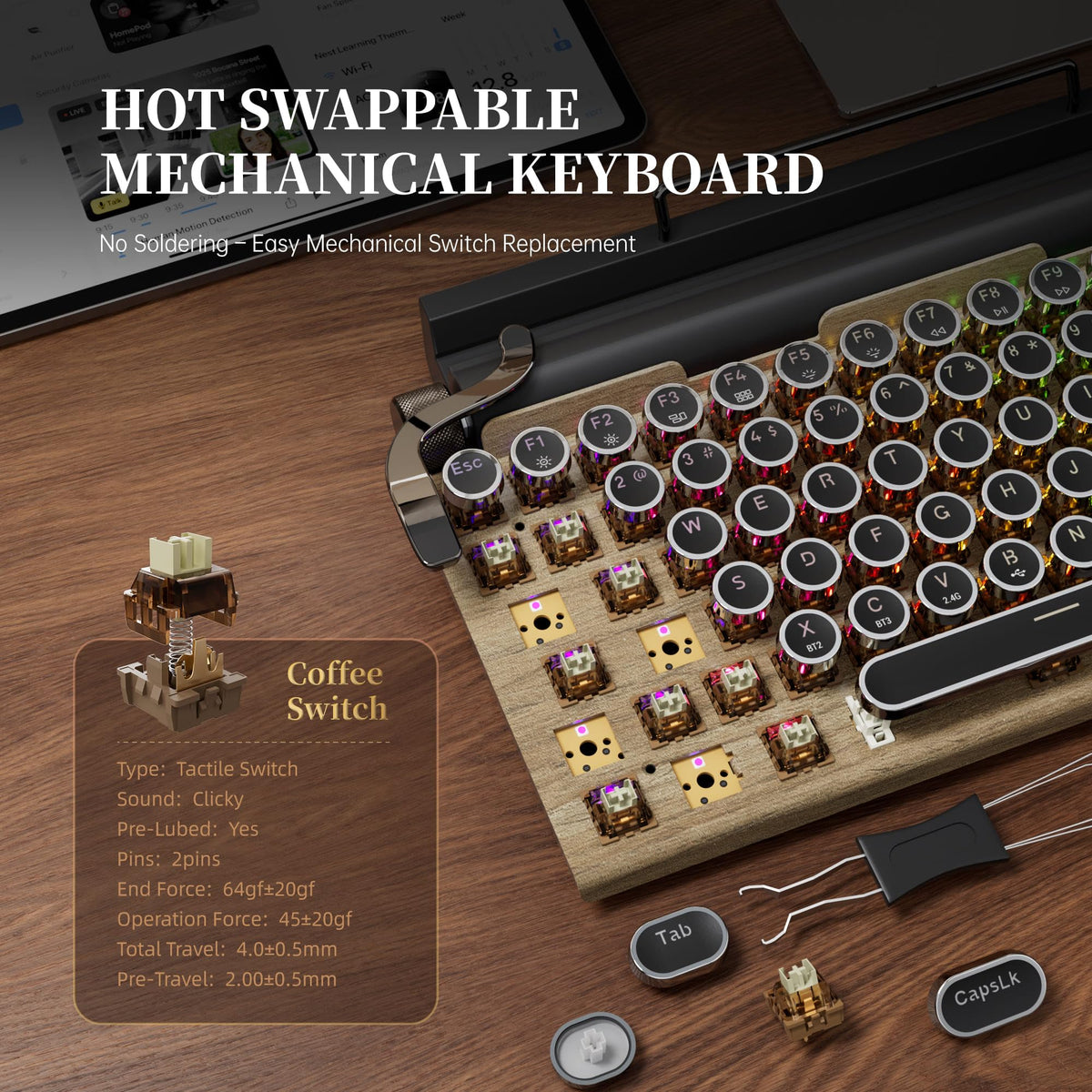 Wireless Retro Mechanical Keyboard with Wrist Rest R966724