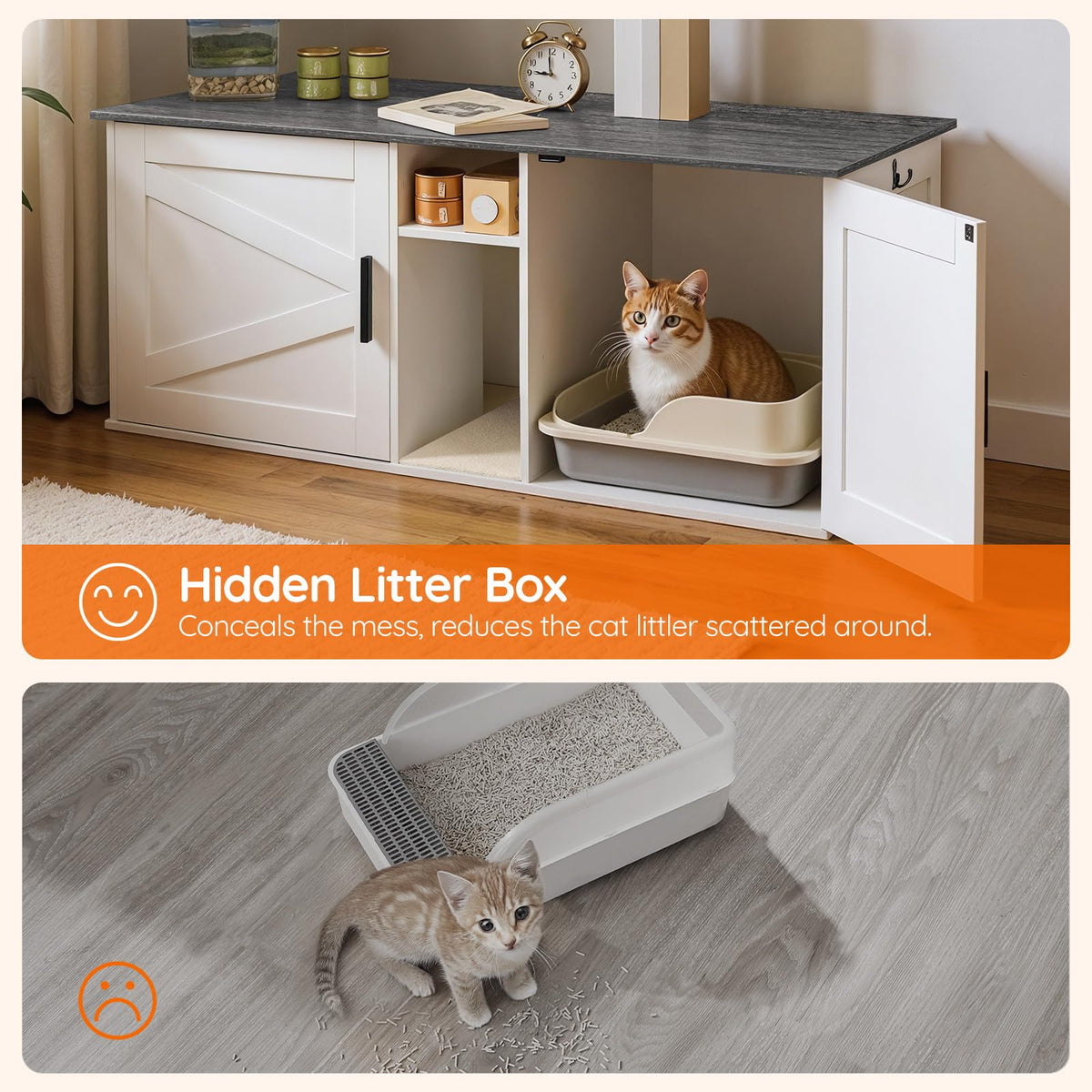 White and Charcoal Gray Cat Litter Box Enclosure O3599