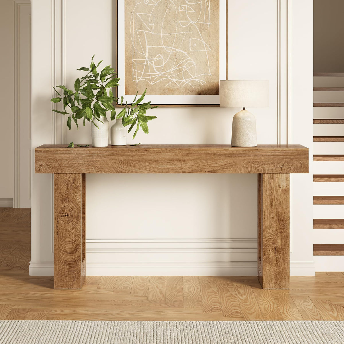 63 Inches Oak Color Wooden Console Table D63943