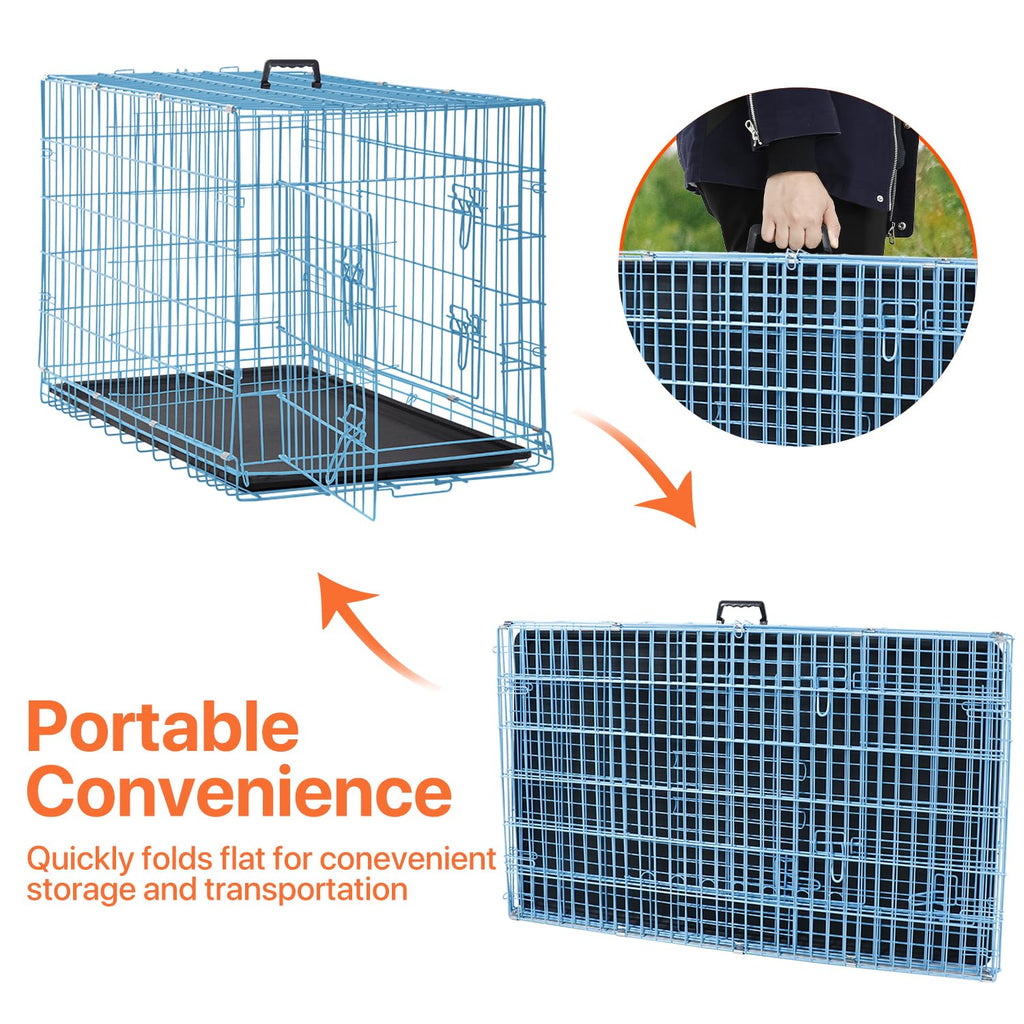 Folding Metal Dog Crate with Plastic Tray & Divider X648