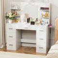 White Vanity Desk with Lighted Mirror and 7 Drawers R22547