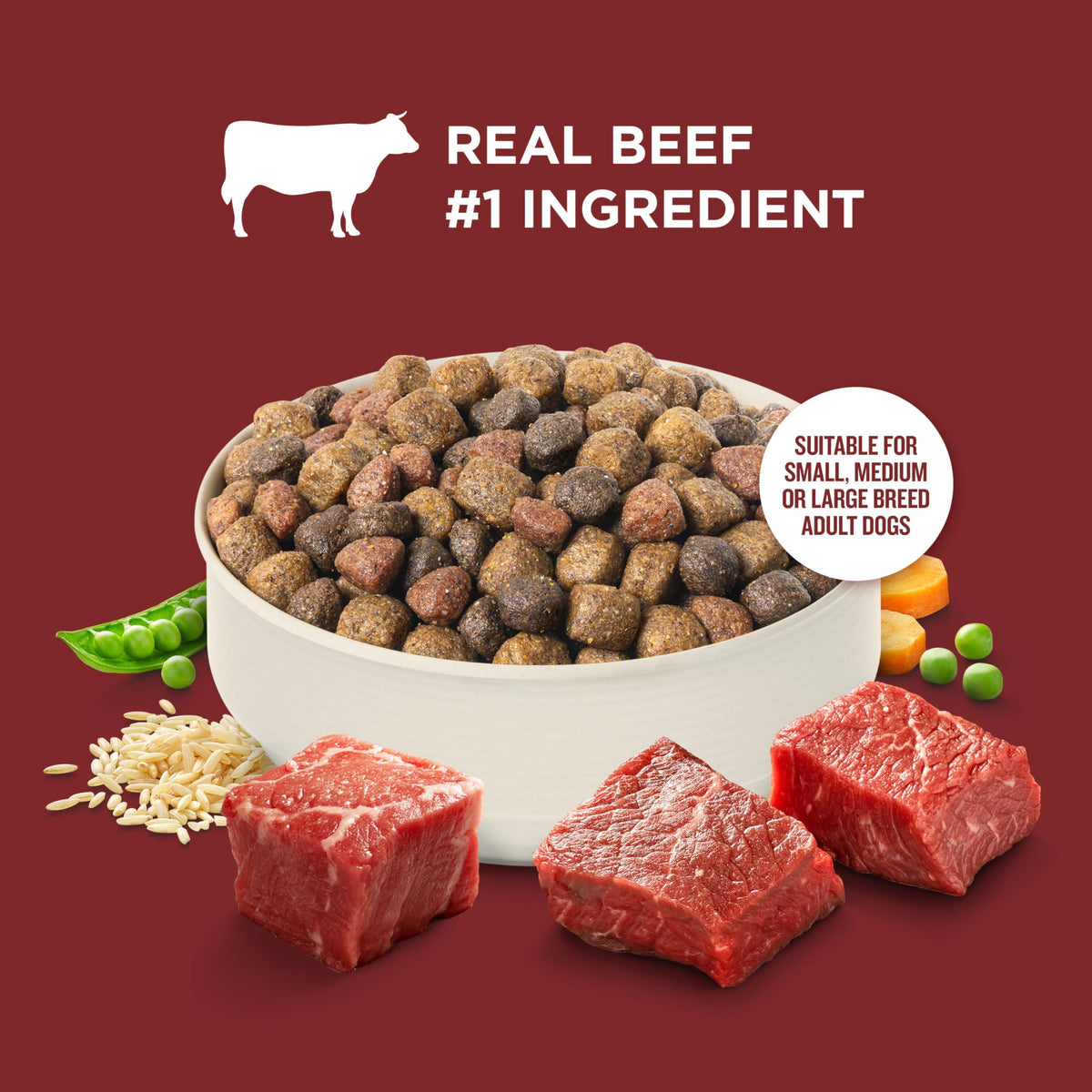 Dry Dog Food, Beef, Pea & Brown Rice, 40 lb. Bag W96597