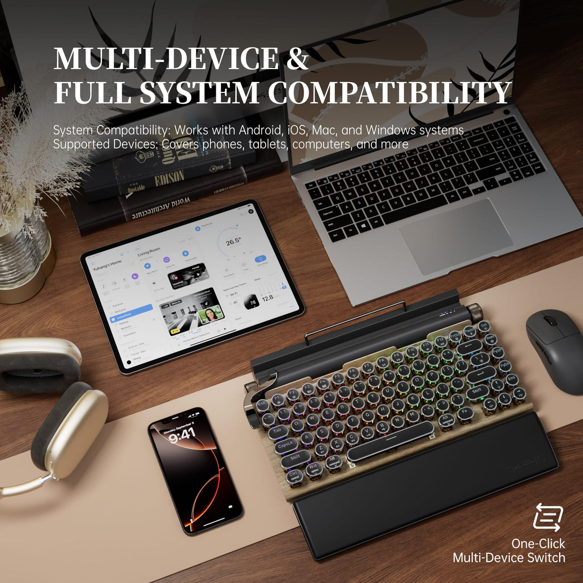 Wireless Retro Mechanical Keyboard with Wrist Rest R966724
