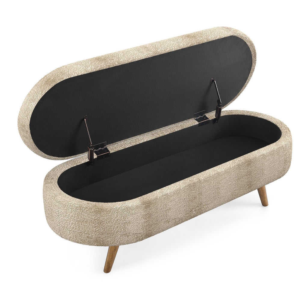 Oval Storage Bench with Rubber Wood Legs, Gray L2096