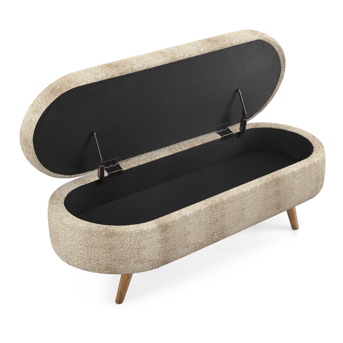 Oval Storage Bench with Rubber Wood Legs, Gray L2096