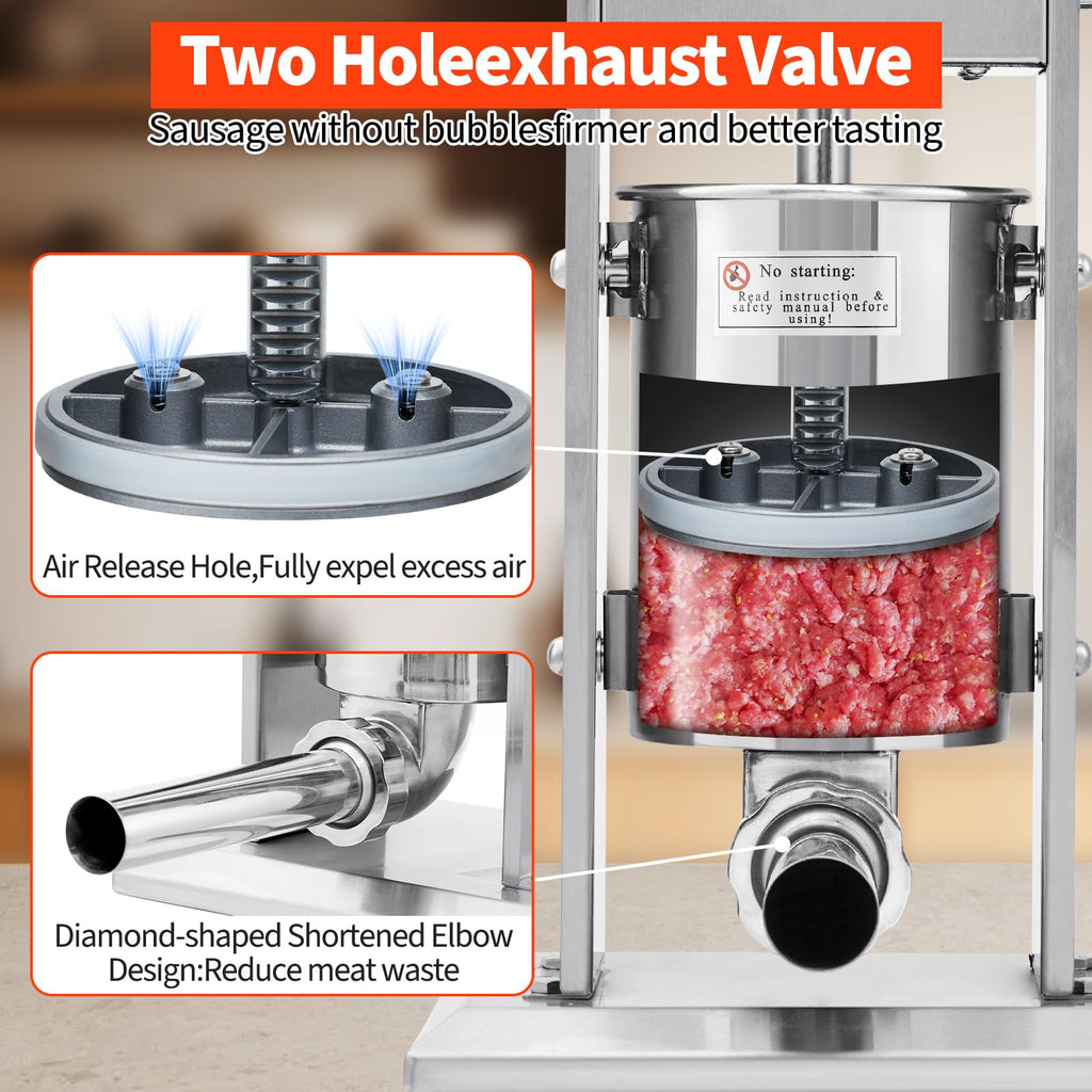 7LBS/3L 304 Stainless Steel Manual Sausage Stuffer with 5 Filling Tubes V12952