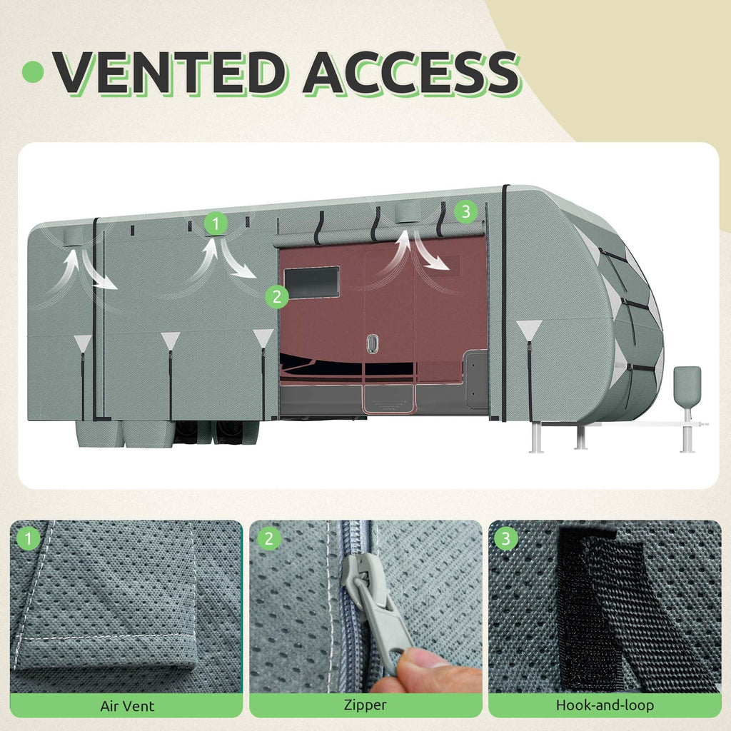 24-27FT Waterproof 7-Layer Camper Cover with Tongue Jack Cover, Tire Covers, Gutter Covers I291177